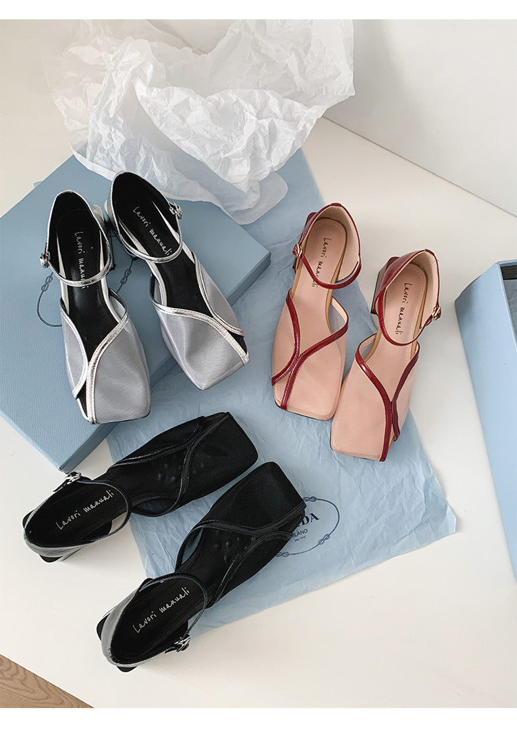 Karin Luna In Stock In Stock  Internet Celebrity Style Square Toe Mesh Chunky Heel Sandals