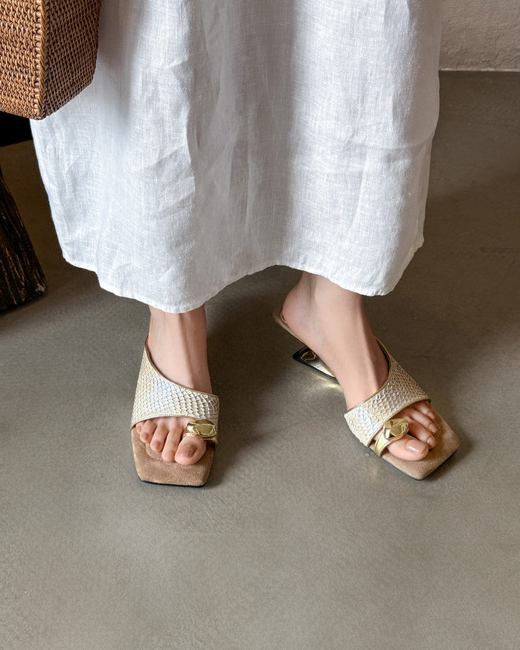 Karin Luna Fish Skin Series~Minimalist Square Toe Popular Irregular Heel Slippers