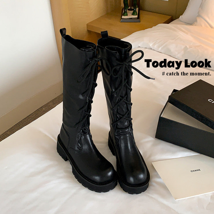 Karin Luna Fashion Style Round Toe Front Lace-up Adjustable Leg Circumference Suitable for both slim and thick legs