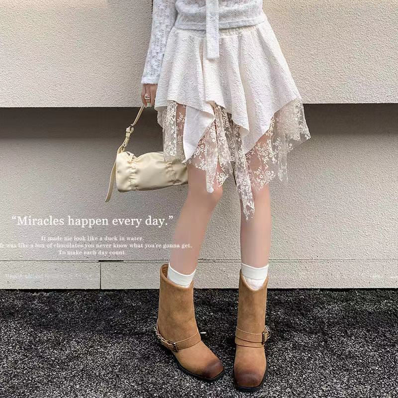 Karin Luna Elegant Style Square Toe Belt Buckle Pants Boot Short Boots
