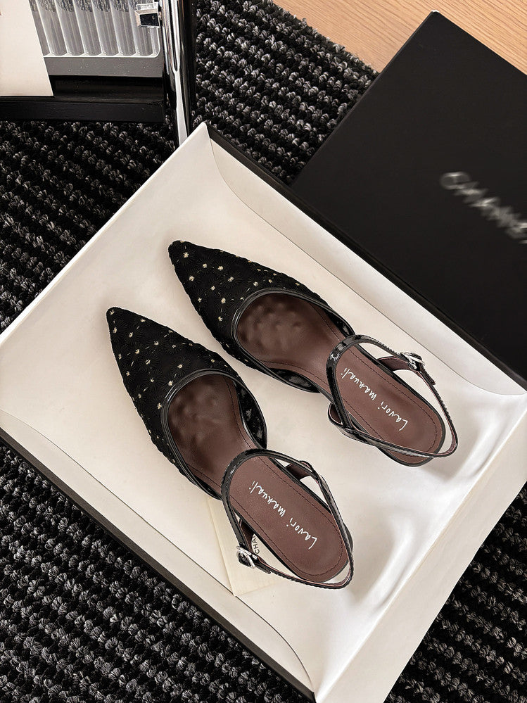 Karin Luna In Stock Spot Goods Embroidered Daisy Sheepskin Mesh Elegant Closed-Toe Slippers