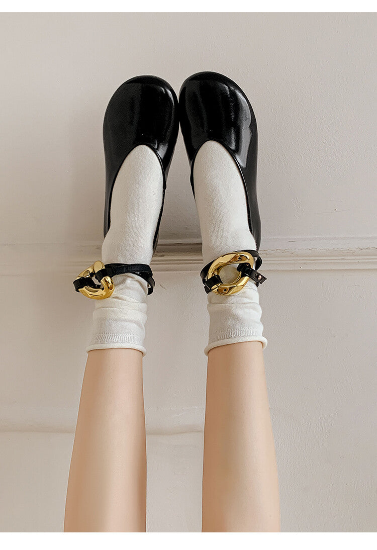 Karin Luna In Stock Large Stock Main Promotion  Two-Way Wear Height-Increasing Retro Gold Buckle Mary Jane Shoes