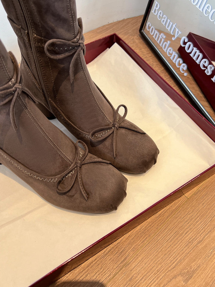 Karin Luna In Stock Spot Goods Hot-Selling Sweet Standard Bow Round-Toe Slim Short Boots