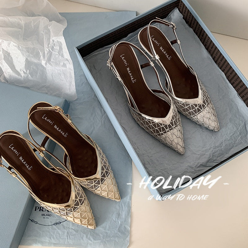 Karin Luna Mesh Series~Crystal Heel Pointed Toe Mesh Elegant Sandals
