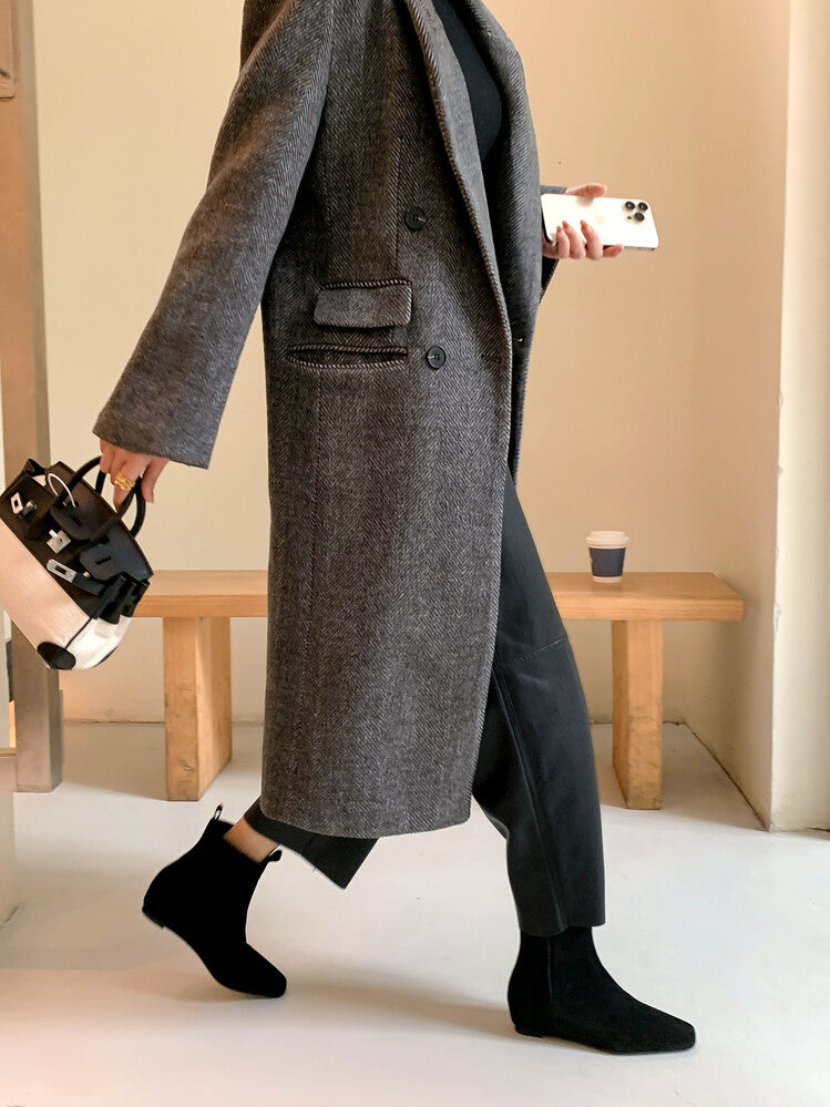 Karin Luna Classic Style Internal Height Increase Cowhide Leather Small Square Toe Short Fashion Boots