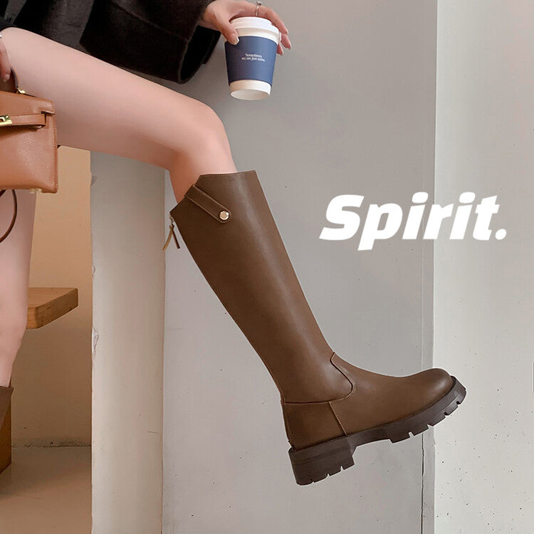 Karin Luna Hot-Selling In Stock   Basic Casual Hot-Selling Round-Toe Long Boots Full Cowhide Leather Long Boots Flat Bottom Hot Sale