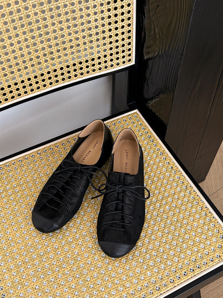 Karin Luna In Stock In Stock   Xiaohongshu Hot-Selling Lace-Up Round-Toe Deep Mouth Single Shoes