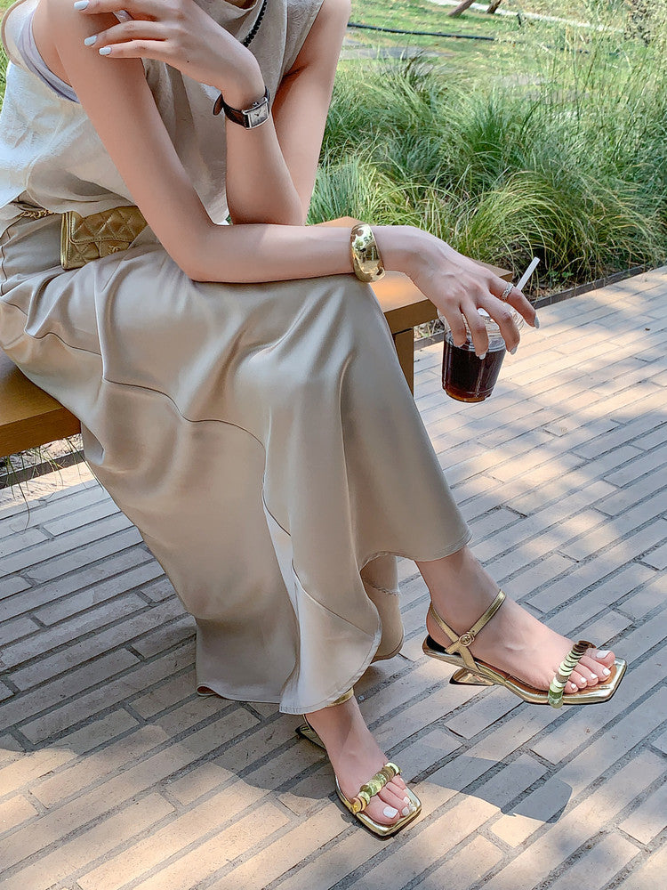 Karin Luna In Stock Spot Goods   Sequin One-Strap Irregular Heel Sofa Insole Sandals