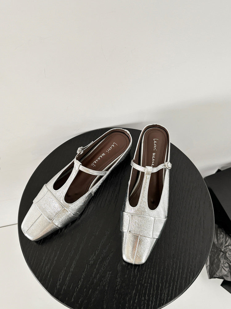 Karin Luna In Stock Spot Goods  t Square-Toed Full Leather Basic Slippers