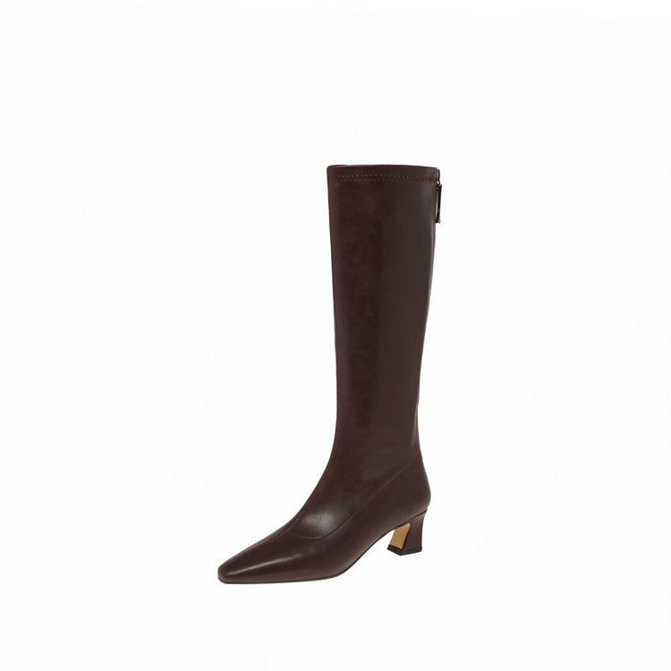 Karin Luna In Stock In Stock  Square Toe Chunky Heel Korean Style Elegant Long Boots
