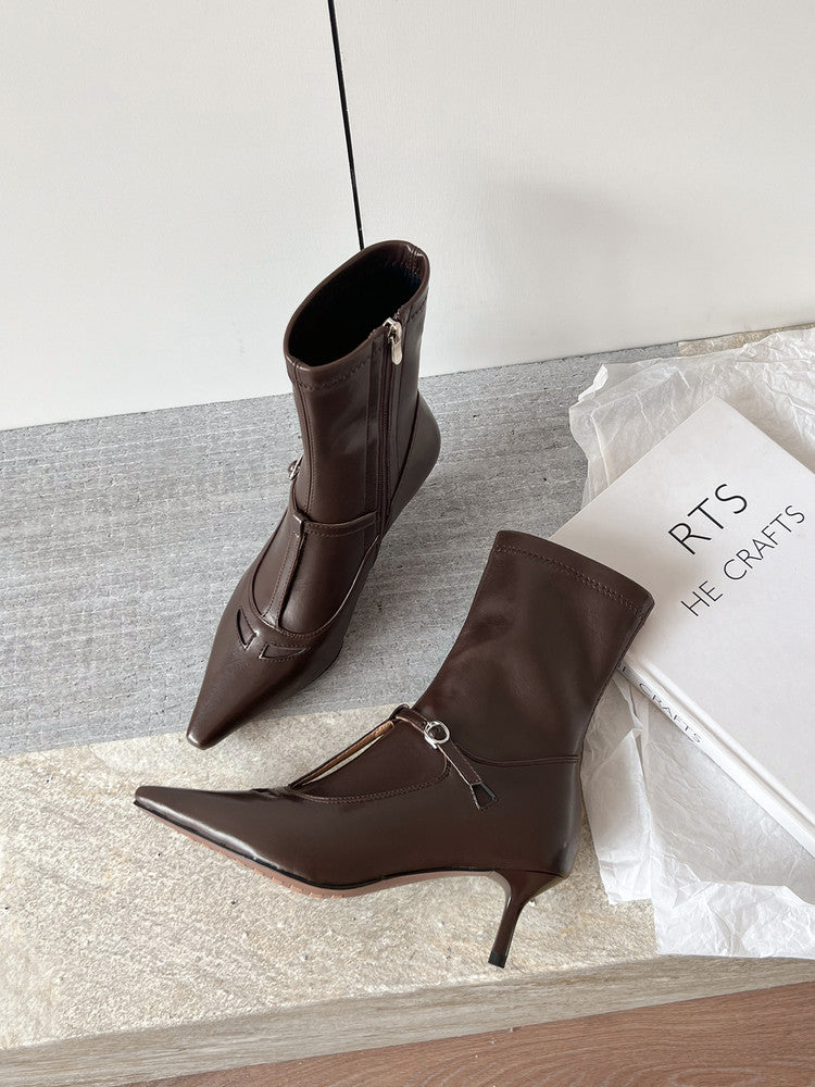 Karin Luna In Stock Spot Goods Elegant Stiletto Pointed Toe Side Zipper Short Boots