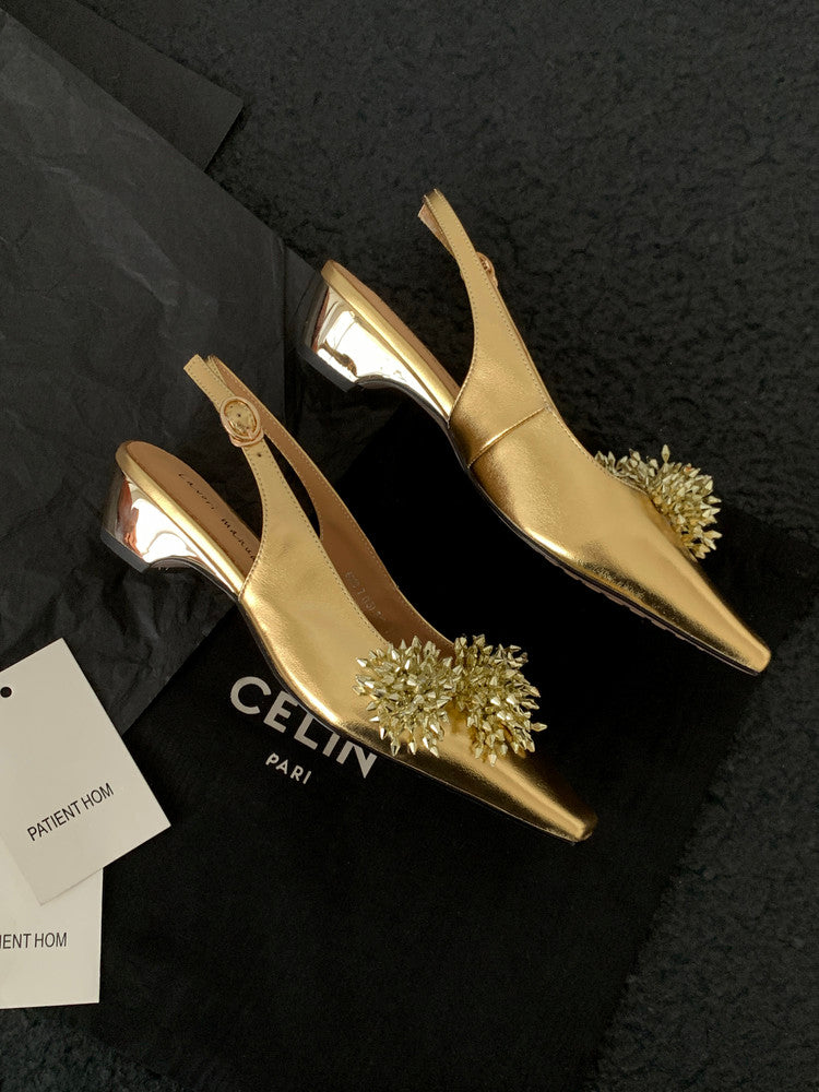 Karin Luna Brilliant Fireworks~Elegant Square-Toed Closed-Toe Chunky Heel Sandals