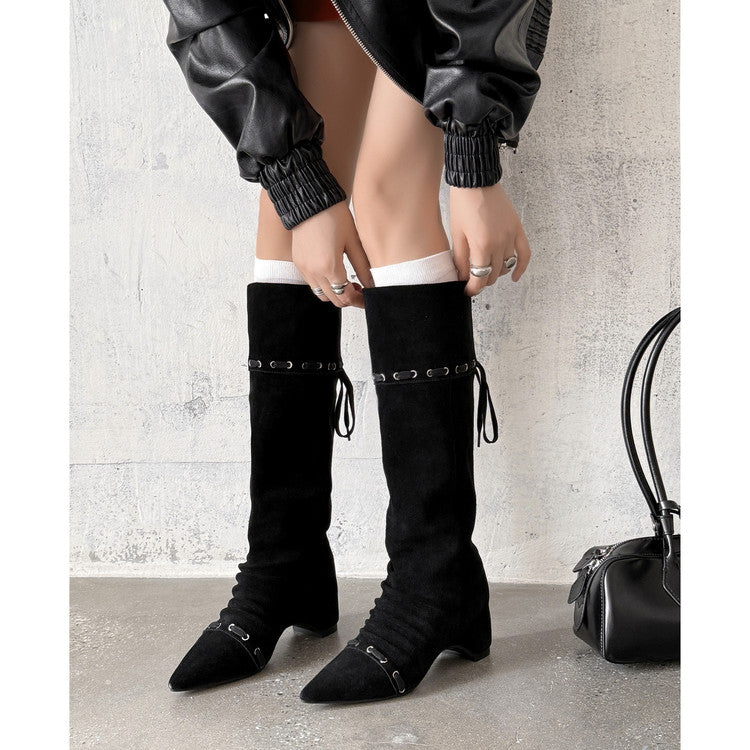 Karin Luna Elegant Style  Pointed Toe Pleated Hidden Wedge Western Boots
