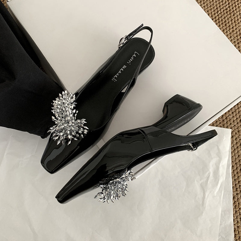 Karin Luna Brilliant Fireworks~Elegant Square-Toed Closed-Toe Chunky Heel Sandals