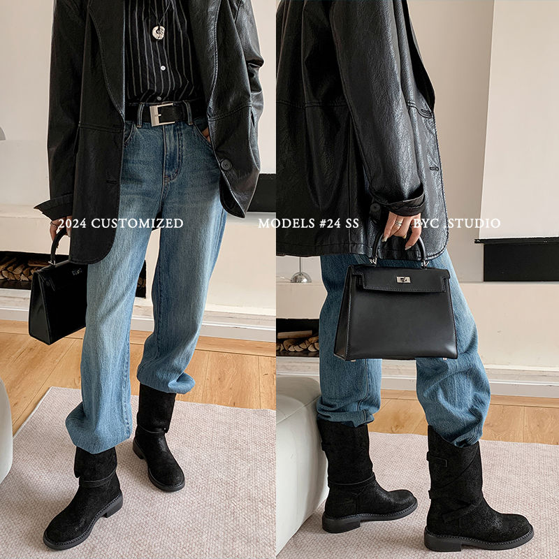 Karin Luna In Stock Spot Goods  Super textured Lazy Style Thick-Soled Ankle Boots