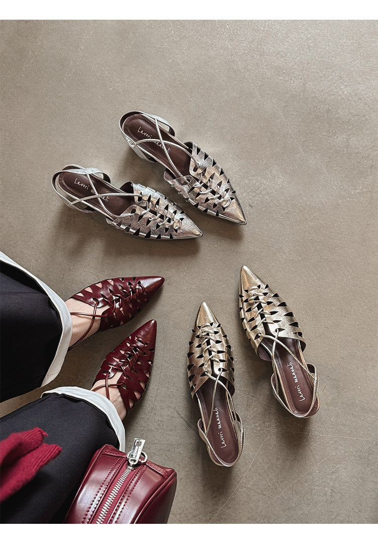 Karin Luna Braided Style ~Cross-woven Pointed Toe Closed-toe Sandals