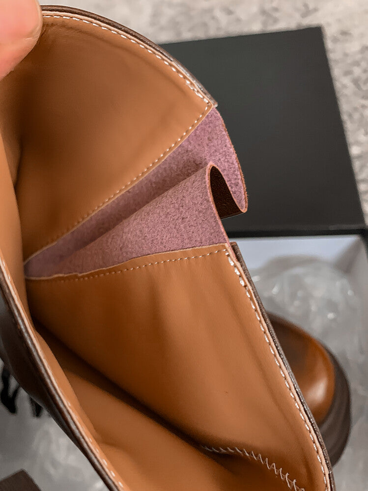 Karin Luna Full Cowhide  miumiu Popular Round Toe Thick Sole Beautiful and height-increasing
