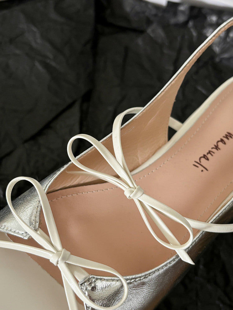 Karin Luna In Stock Spot Goods Square Toe Double Bow Thick Heel Sandals