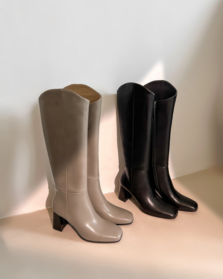 Karin Luna In Stock Spot Goods  Chunky Heel Side Zipper Riding Boots