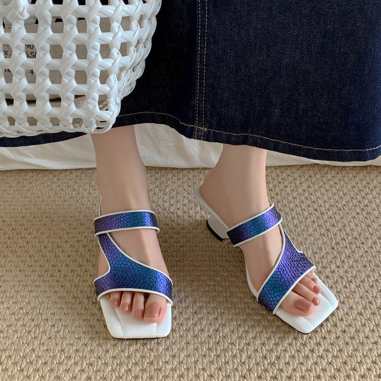 Karin Luna Fish Skin Series~Minimalist Square Toe Popular Irregular Heel Slippers