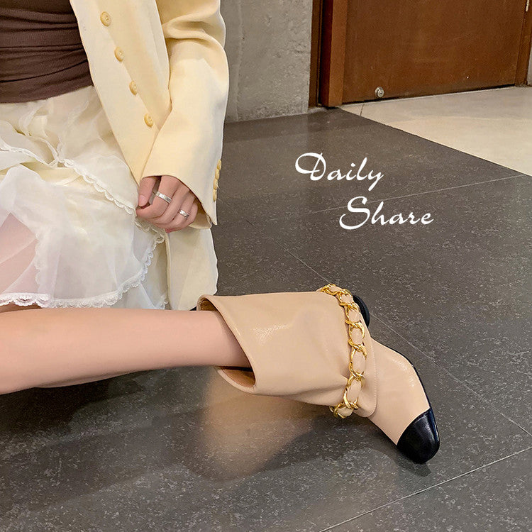 Karin Luna Classic Style Fragrant Family Style Chunky Heel Chain Ankle Boots