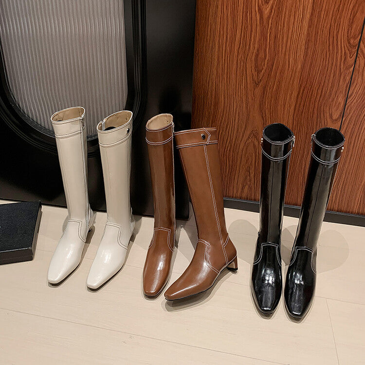 Karin Luna In Stock Spot Goods  Vintage Open Stitch Small Square Toe High Heel Side Zipper Riding Boots