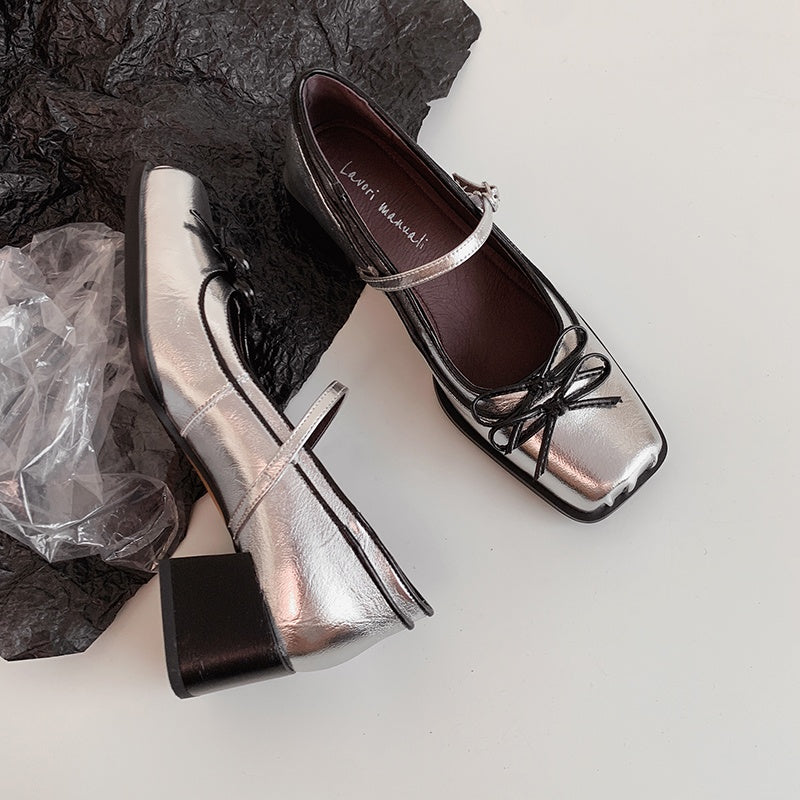 Karin Luna In Stock Spot Goods   One-strap Bowknot Square Toe Chunky Heel Mary Jane Shoes