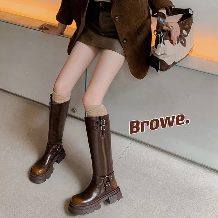 Karin Luna Full Cowhide  miumiu Popular Round Toe Thick Sole Beautiful and height-increasing