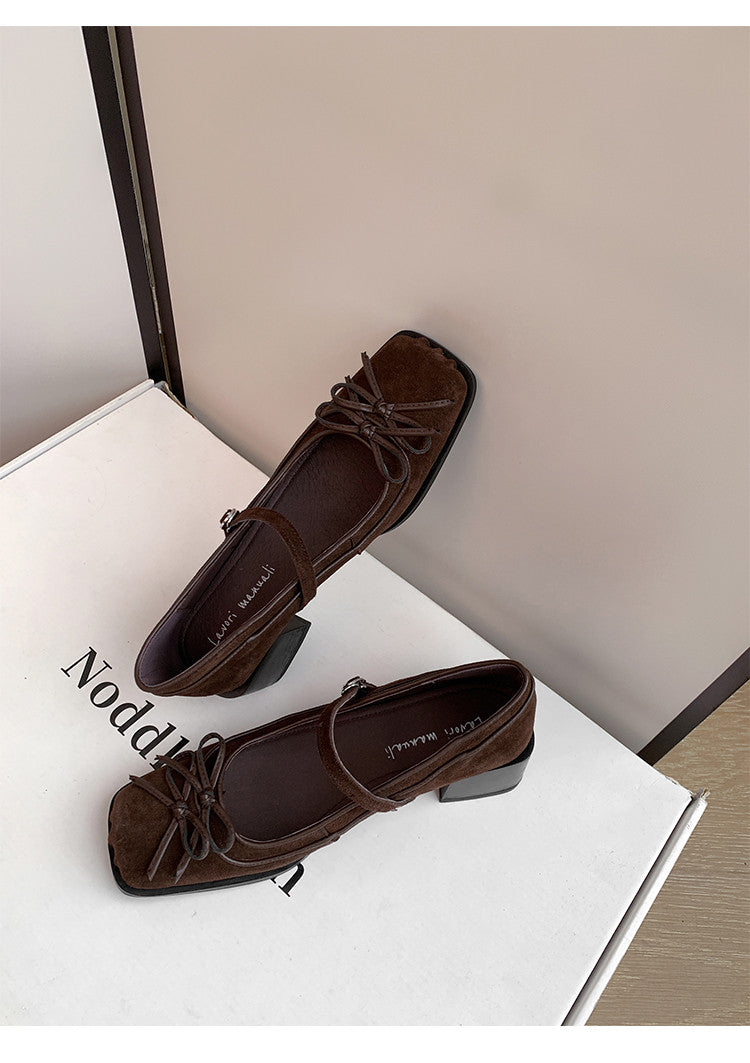 Karin Luna In Stock Spot Goods   One-strap Bowknot Square Toe Chunky Heel Mary Jane Shoes