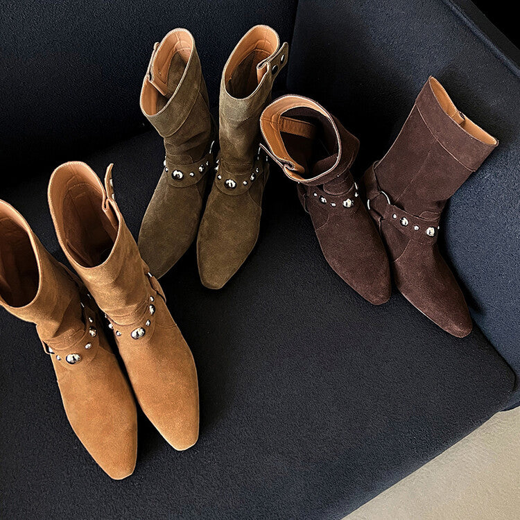 Karin Luna has prepared stock  Hot-Selling Retro Pointed Toe Wedge Metal Buckle High Tube Western Boots