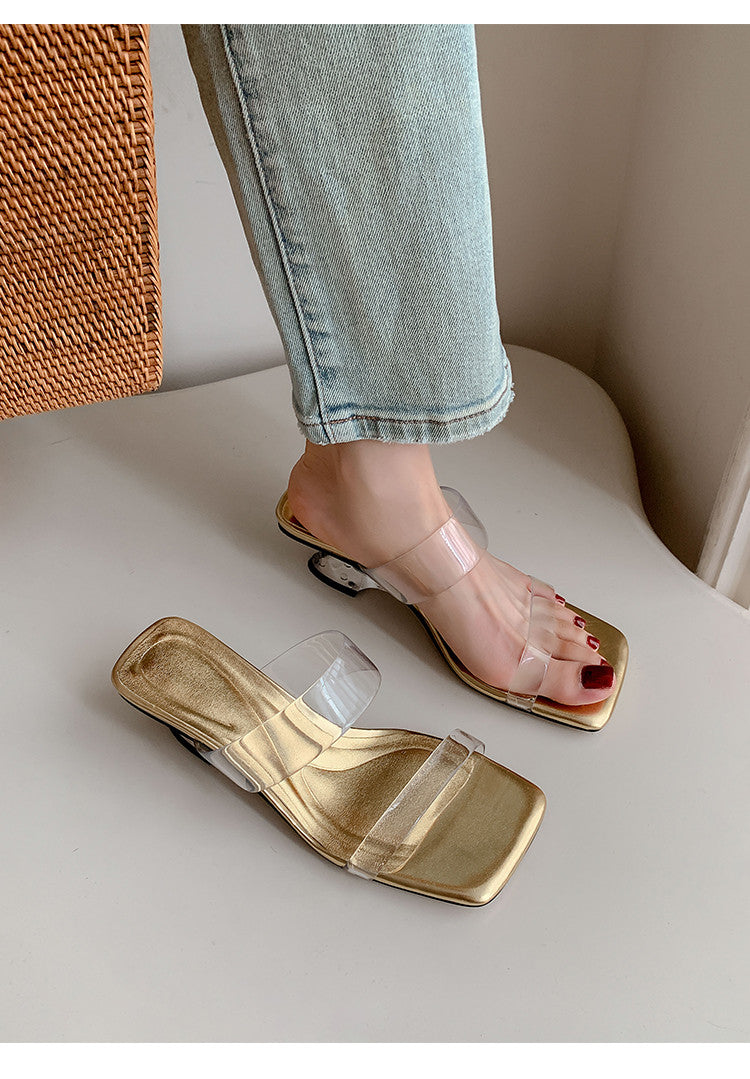 Karin Luna In Stock Spot Goods Transparent Sequin Irregular Heel Strap Sandals