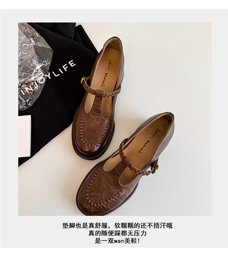 Karin Luna In Stock Spot Goods Vintage Braided Twist High Heels T Round Toe Thick Sole Single Shoes