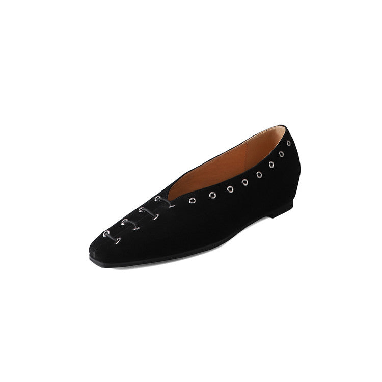 Karin Luna In Stock Spot Goods    Old Money Style Square Toe Suede Flats
