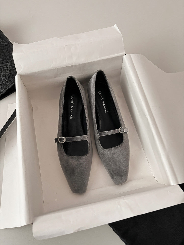 Karin Luna In Stock Spot Goods  Elegant Square-Toe One-Strap Height-Increasing Flats