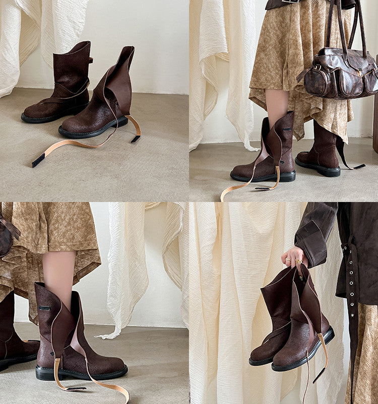 Karin Luna In Stock Spot Goods  Super textured Lazy Style Thick-Soled Ankle Boots
