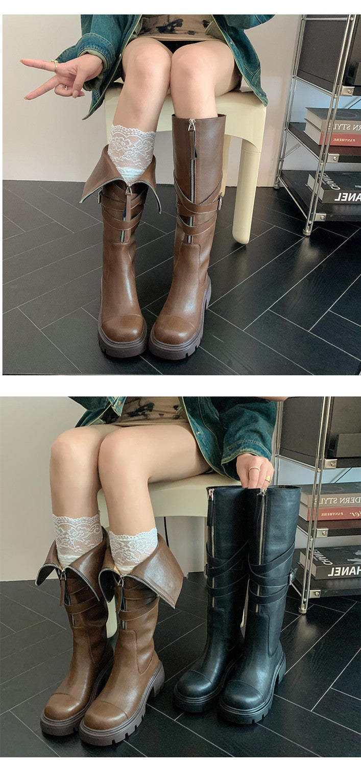 Karin Luna In Stock In-stock Foldable Niche Thick-soled Knight Boots