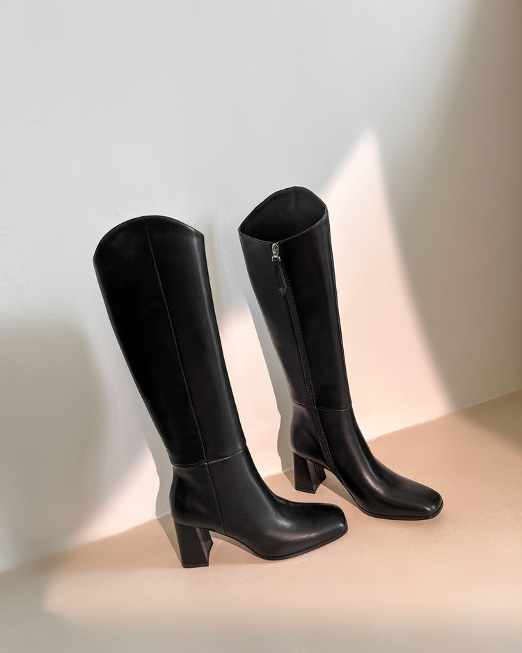 Karin Luna In Stock Spot Goods  Chunky Heel Side Zipper Riding Boots