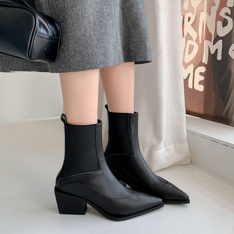 Karin Luna In Stock Spot Goods   Elegant Pointed Toe Chunky Heel Ankle Boots