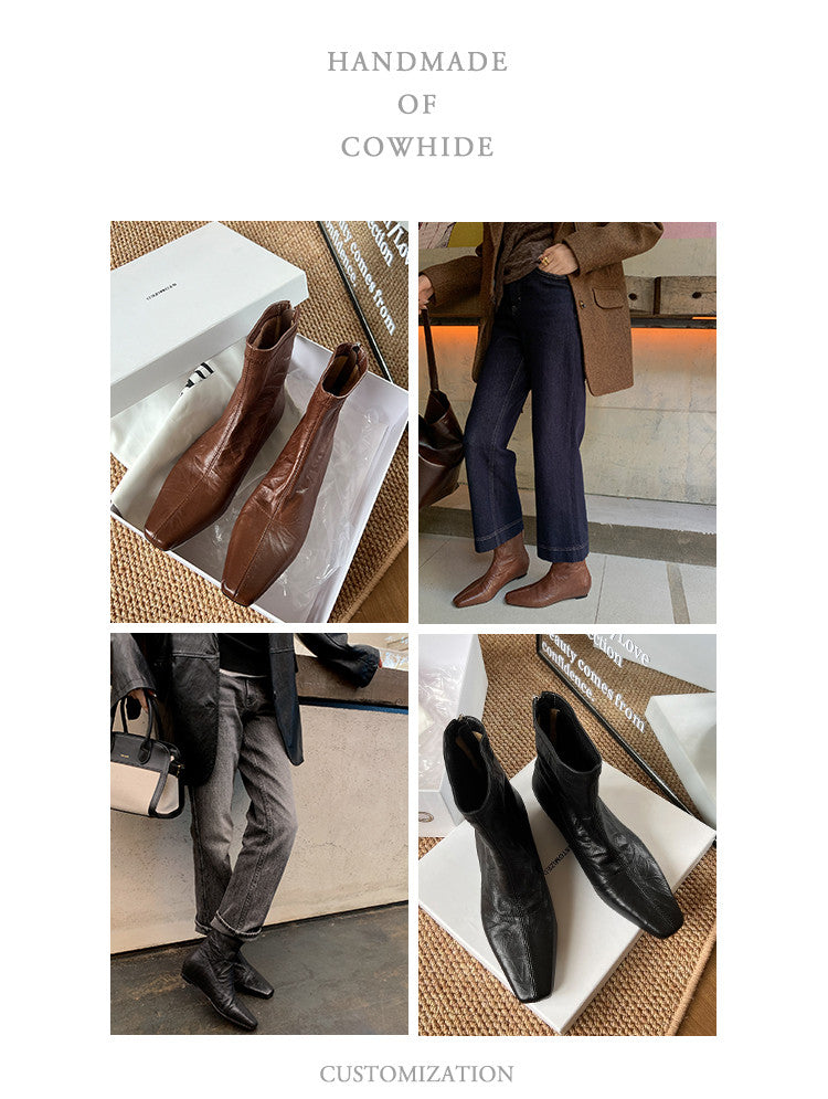 Karin Luna In Stock Spot Goods Slim Series  Hidden Wedge Small Square Toe Back Zipper Short Boots