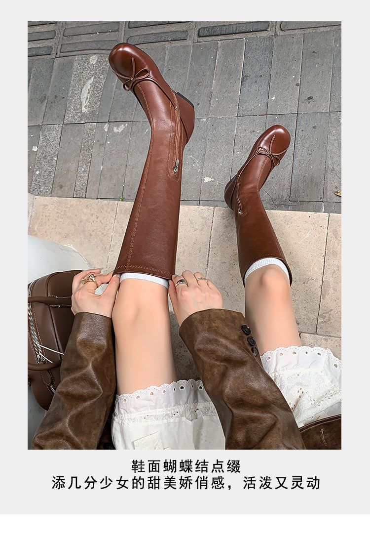 Karin Luna In Stock Spot Goods  Butterfly Knot Round Toe Hidden Heel Boots