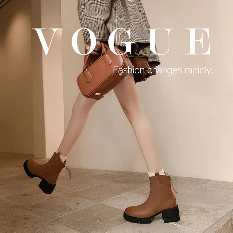 Karin Luna In Stock Versatile Round Toe Chunky Heel Ankle Boots