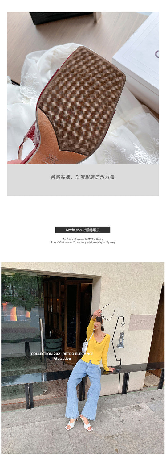 Karin Luna Classic Style Square Toe Open Toe French Retro Sandals