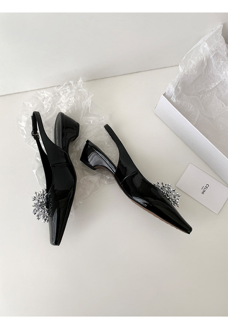 Karin Luna Brilliant Fireworks~Elegant Square-Toed Closed-Toe Chunky Heel Sandals