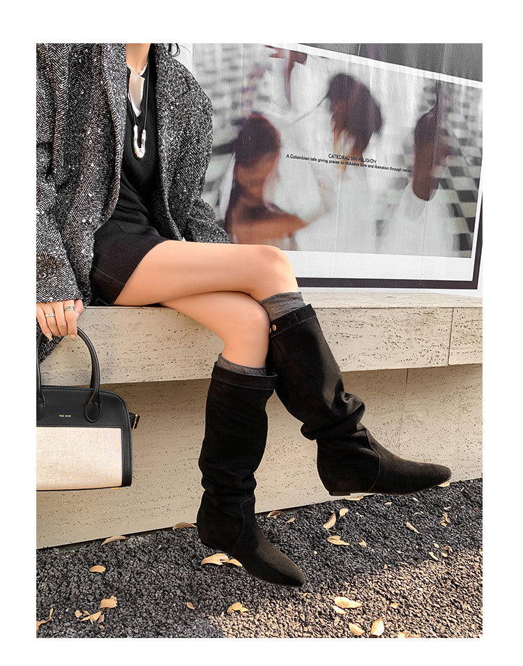 Karin Luna In Stock Spot Goods  Bestselling Suede Leather Sold Out Fast: Pile of Matte Inner Height-Increasing Western Boots