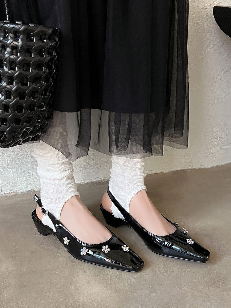 Karin Luna In Stock  Spot Goods  Rhinestone Small Square Toe Closed-Toe Sandals