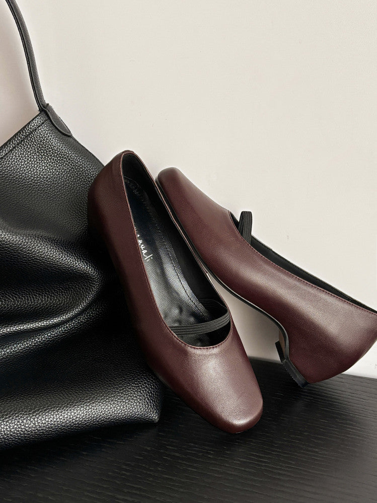 Karin Luna In Stock Spot Goods    Retro Elastic Band Chunky Heel Single Shoes