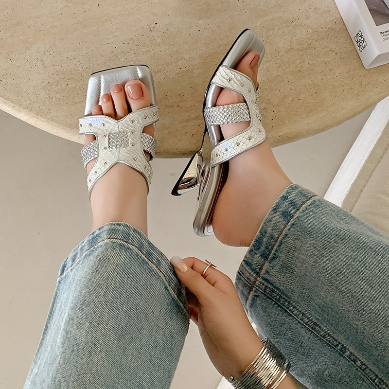 Karin Luna Fish Skin Series~ Hot-selling Square-Toe Slippers with Built-in Traffic