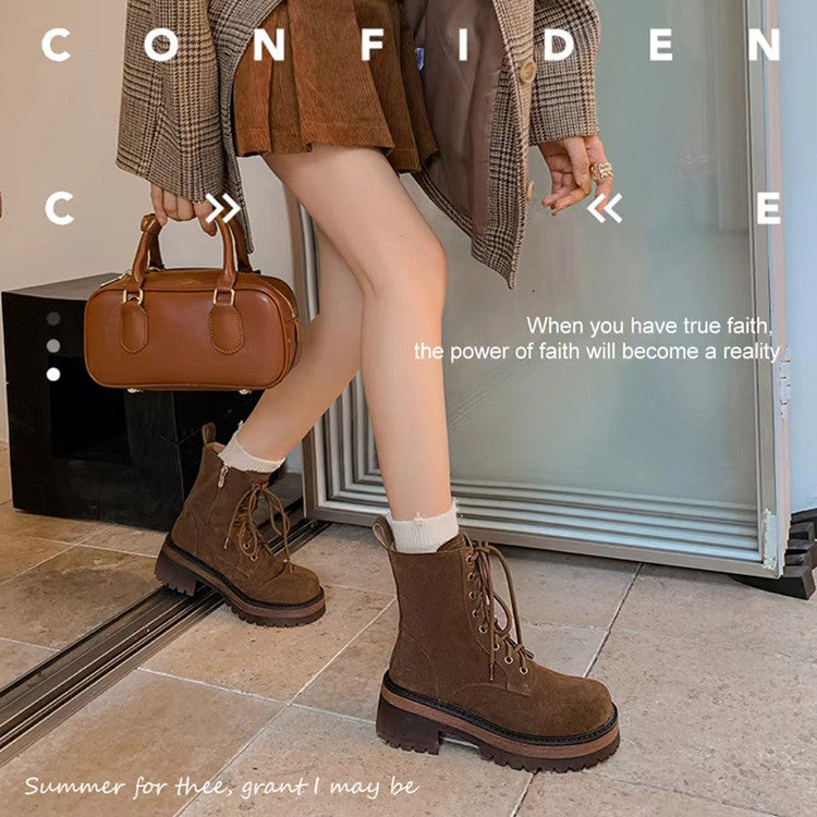 Karin Luna In Stock Casual style thin strap round toe suede ankle boots