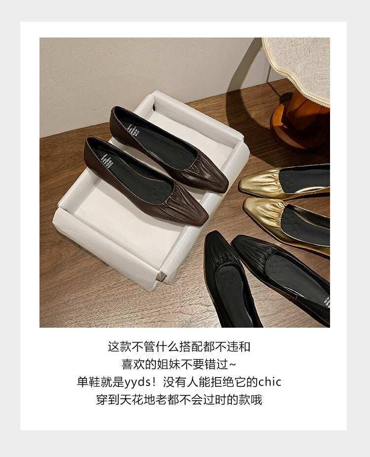 Karin Luna fell in love at first sight~ Spot Goods  Spot Goods Vintage Wrinkled Hollow Soft Sheepskin Elegant Versatile Single Shoes