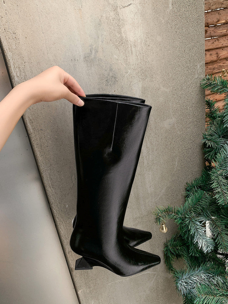 Karin Luna European and American Style Unisex Square-Toed Long Boots